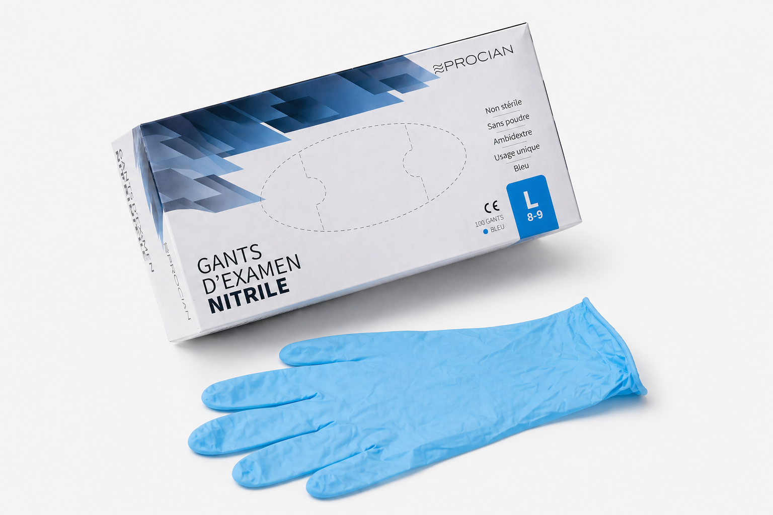 Gants nitrile bleu Procian taille L - Boîte 100