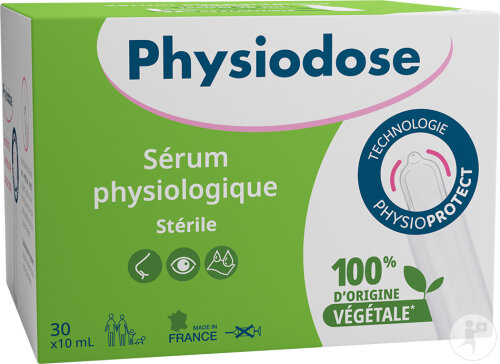 Physiodose Sérum Physiologique Végétal - Embouts ronds sécurisés - Boite de 30 unidoses de 10ml